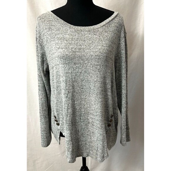 Misia Womens Large Gray Marbled Long Sleeve Rayon Blend Tunic Top Button Accents - Picture 3 of 12